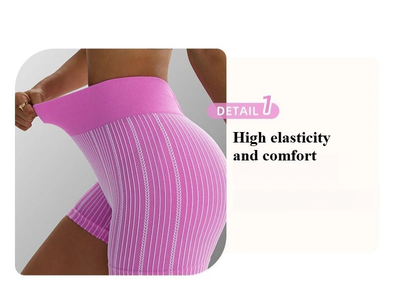 Women's Ribbed Stripes Yoga Shorts Quick Dry V Waist Shorts Gym Riding Running Leggings Outdoor Summer Fitness Fashion Shorts