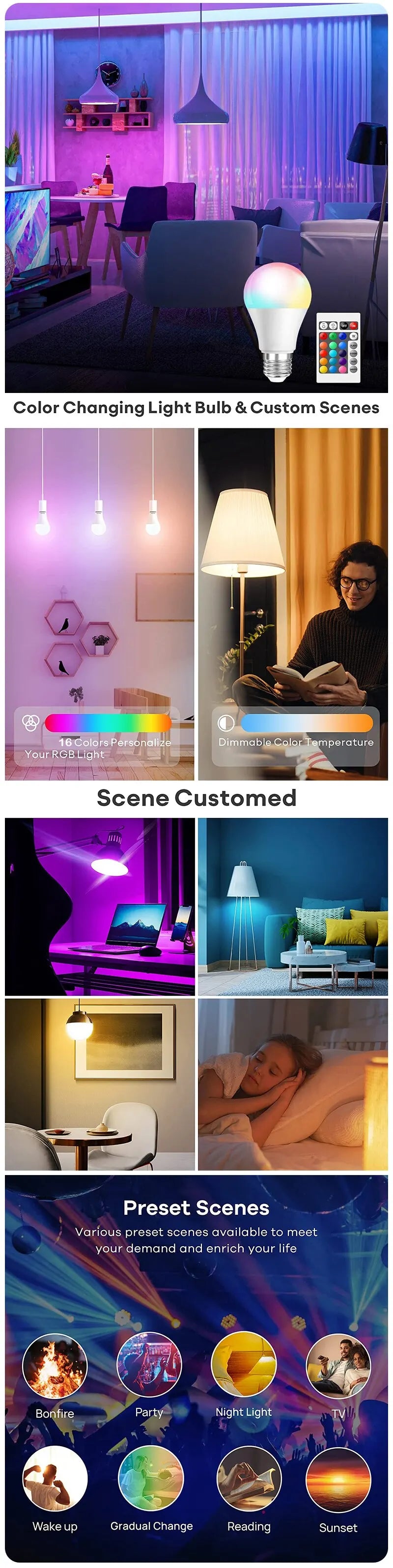 RGB LED Smart Bulb - 16 Colors with Remote Control