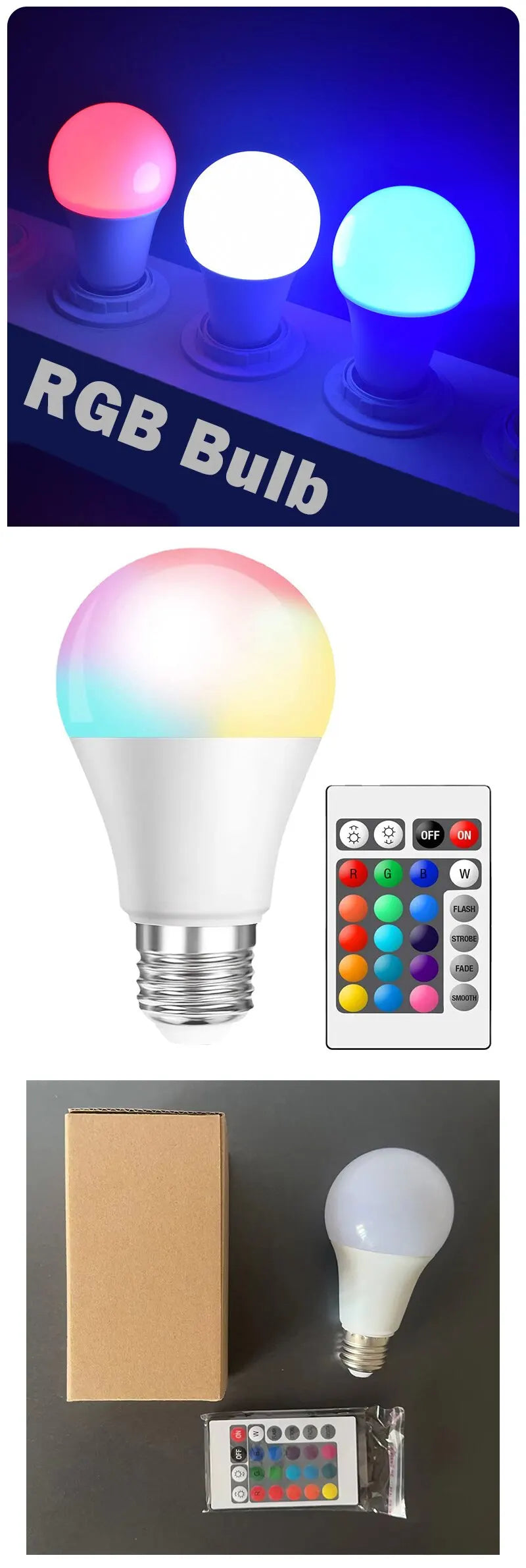 RGB LED Smart Bulb - 16 Colors with Remote Control