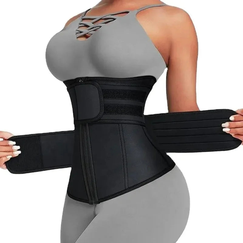 Adjustable Waist Trainer for Women, Double Belts Neoprene Corset with Zipper, Workout Cincher for Tummy Control & Back Support