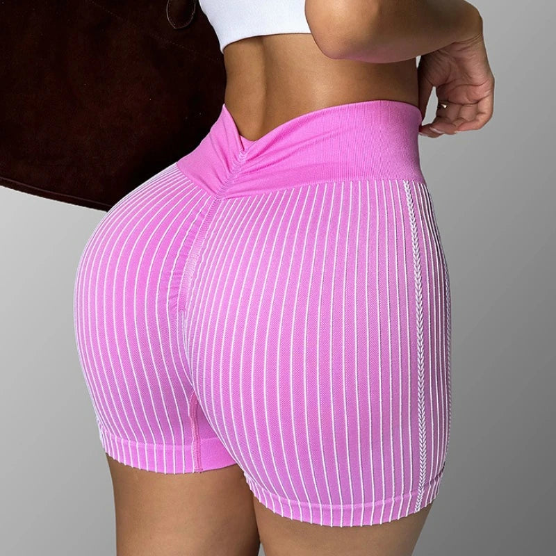 Women's Ribbed Stripes Yoga Shorts Quick Dry V Waist Shorts Gym Riding Running Leggings Outdoor Summer Fitness Fashion Shorts