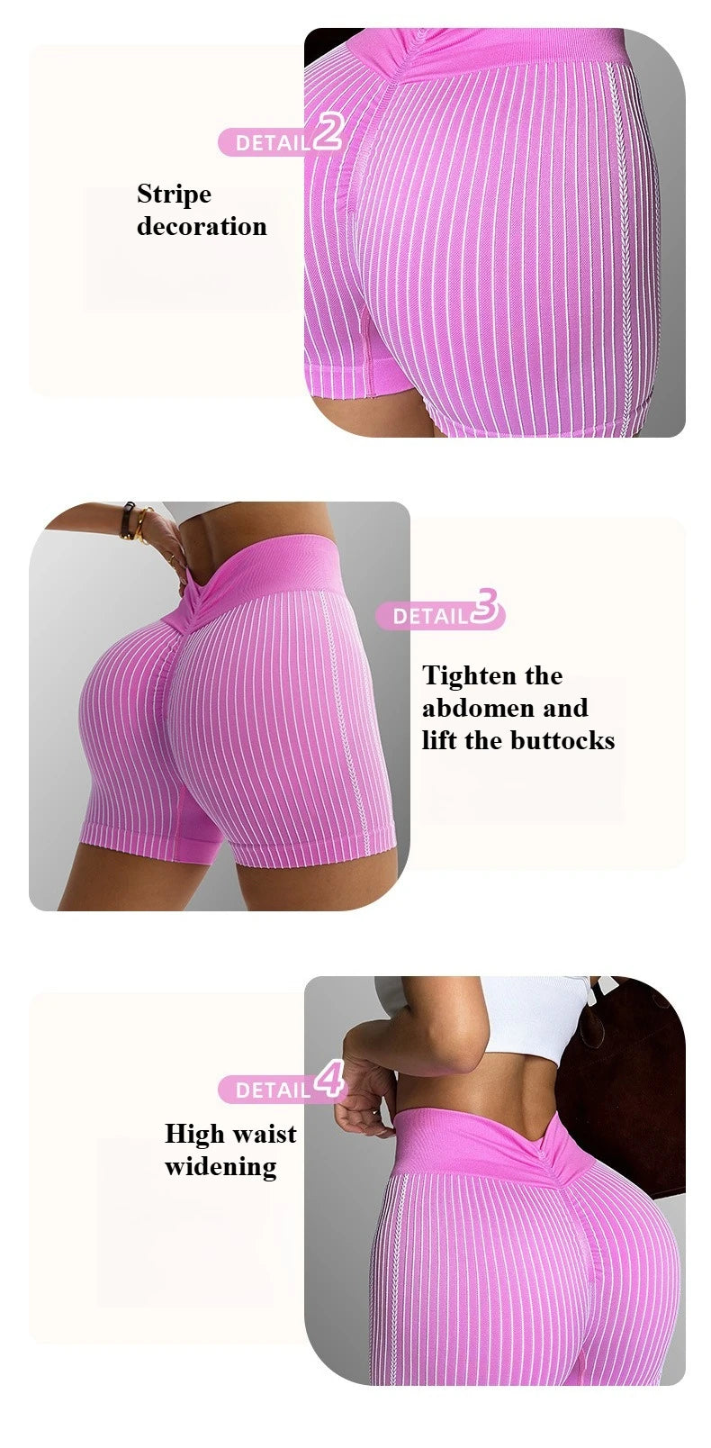 Women's Ribbed Stripes Yoga Shorts Quick Dry V Waist Shorts Gym Riding Running Leggings Outdoor Summer Fitness Fashion Shorts