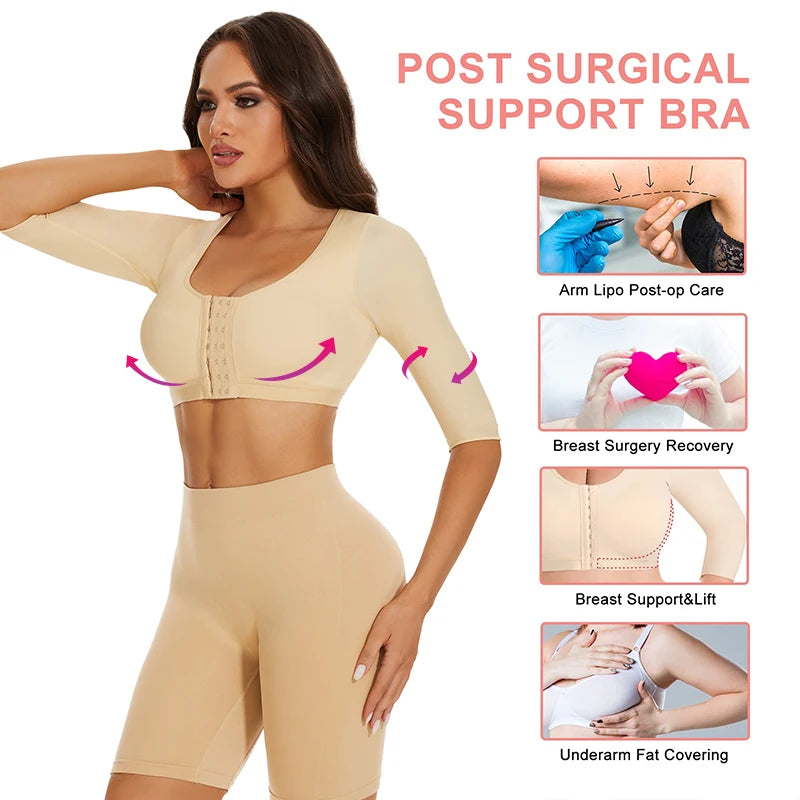 Upper Arm Shaper Sleeve Compression Top Women Push Up Breast Post Surgery Front Closure Bra Shapewear Back Support Cropped Tops