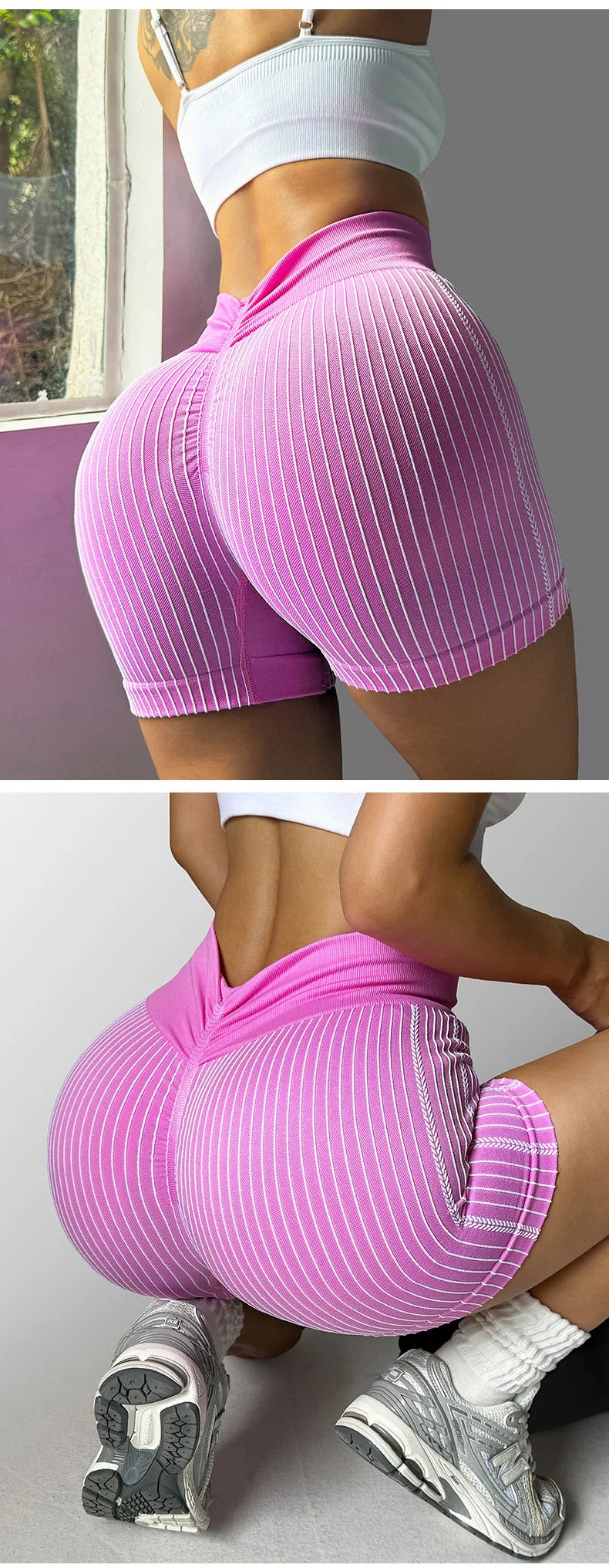 Women's Ribbed Stripes Yoga Shorts Quick Dry V Waist Shorts Gym Riding Running Leggings Outdoor Summer Fitness Fashion Shorts