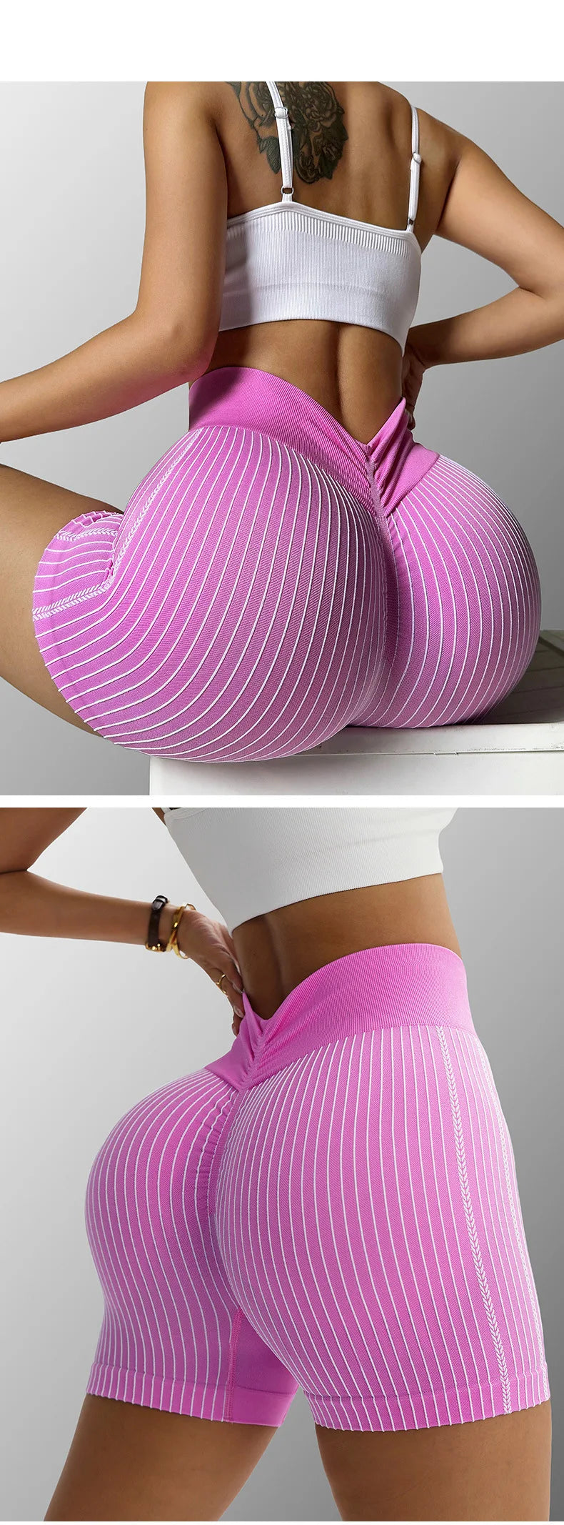 Women's Ribbed Stripes Yoga Shorts Quick Dry V Waist Shorts Gym Riding Running Leggings Outdoor Summer Fitness Fashion Shorts