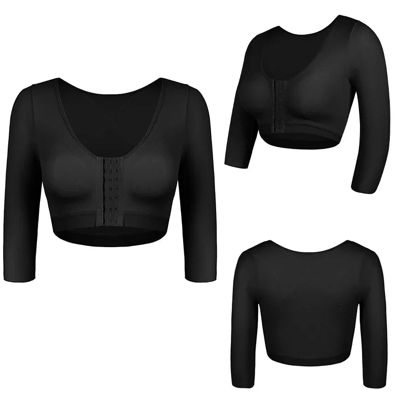 Upper Arm Shaper Sleeve Compression Top Women Push Up Breast Post Surgery Front Closure Bra Shapewear Back Support Cropped Tops